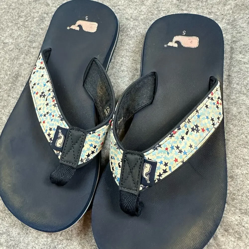 Vineyard Vines Girls Flip Flops Star Print Size 5 Big Kid Sandals